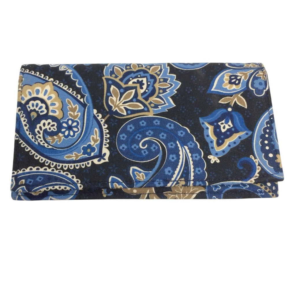 VERA BRADLEY CHECK BOOK COVER CASE BLUE BLACK  BROWN WHITE PAISLEY QUILTED
